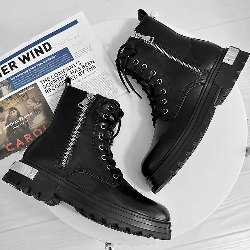 England style men boots punk rock natural leather shoes black designer square toe cowboy platform boot trendy cool ankle botas