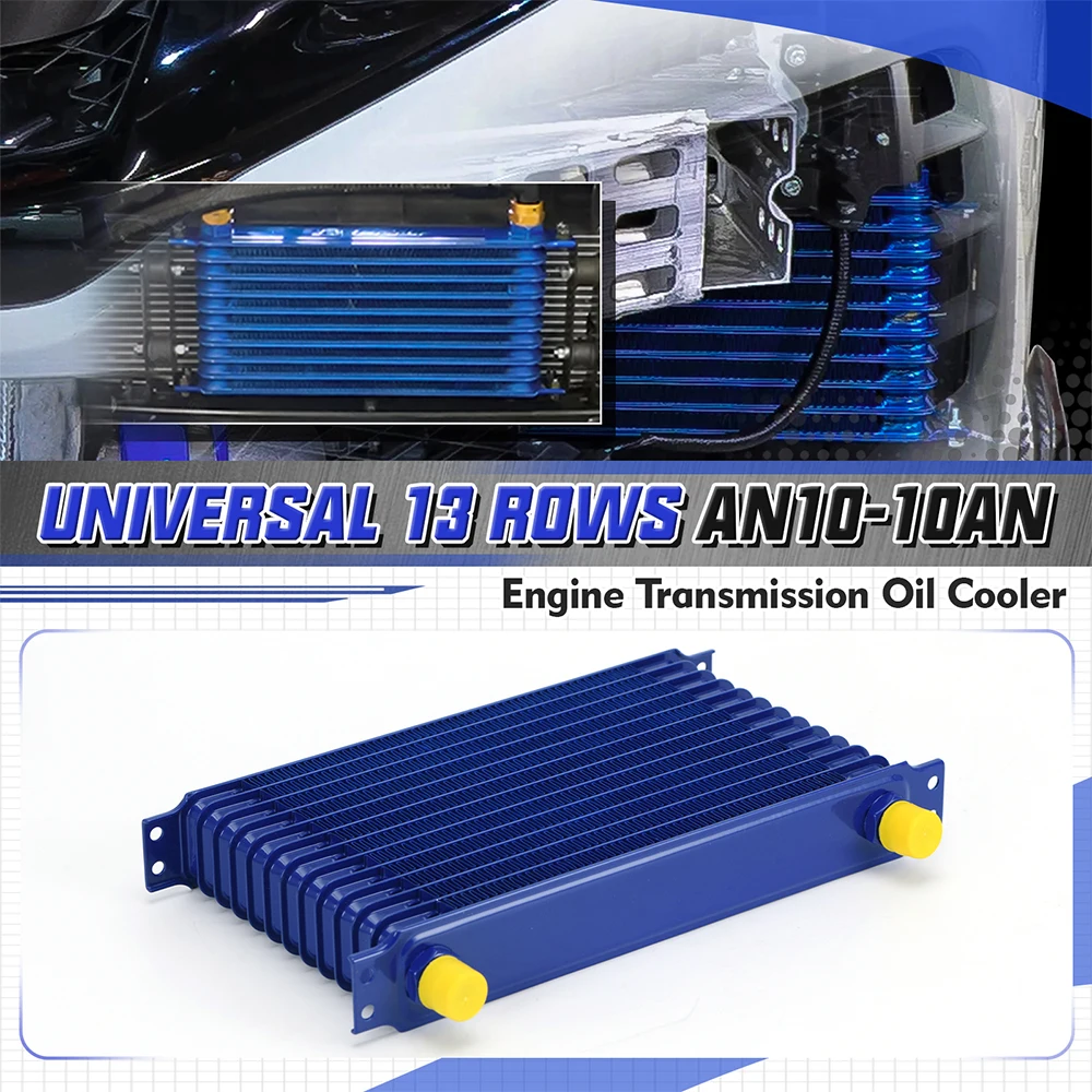 Universal 13 Row Oil Cooler 10AN 10 AN Universal Engine Transmission Oil Cooler Kit Trust type Blue PQY5113B