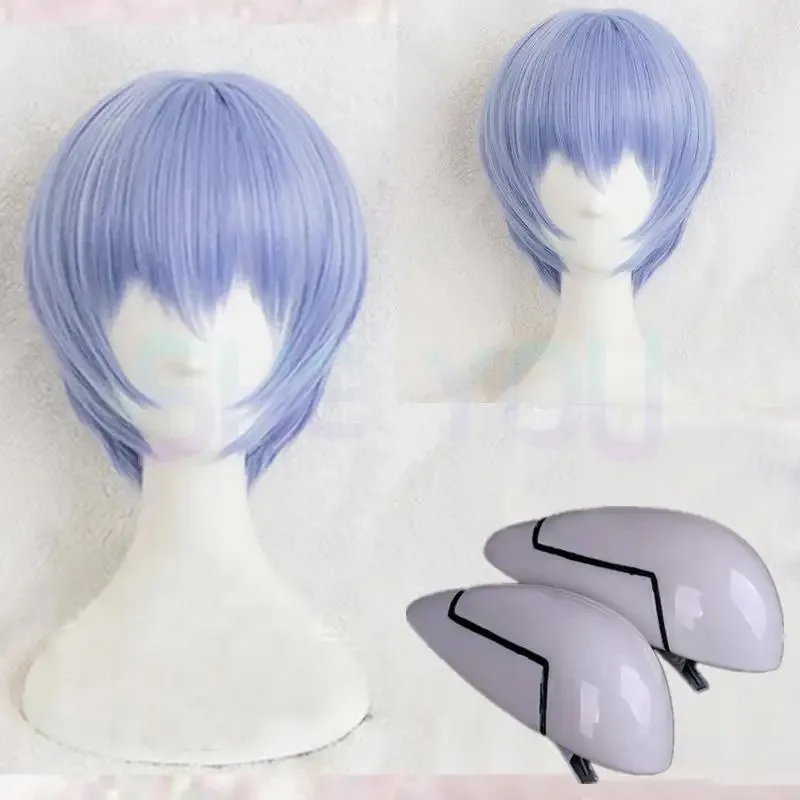 

EVA Ayanami Rei Wig Short Light Blue Heat Resistant Synthetic Hair Cosplay Headwear Haripins + Wig Cap