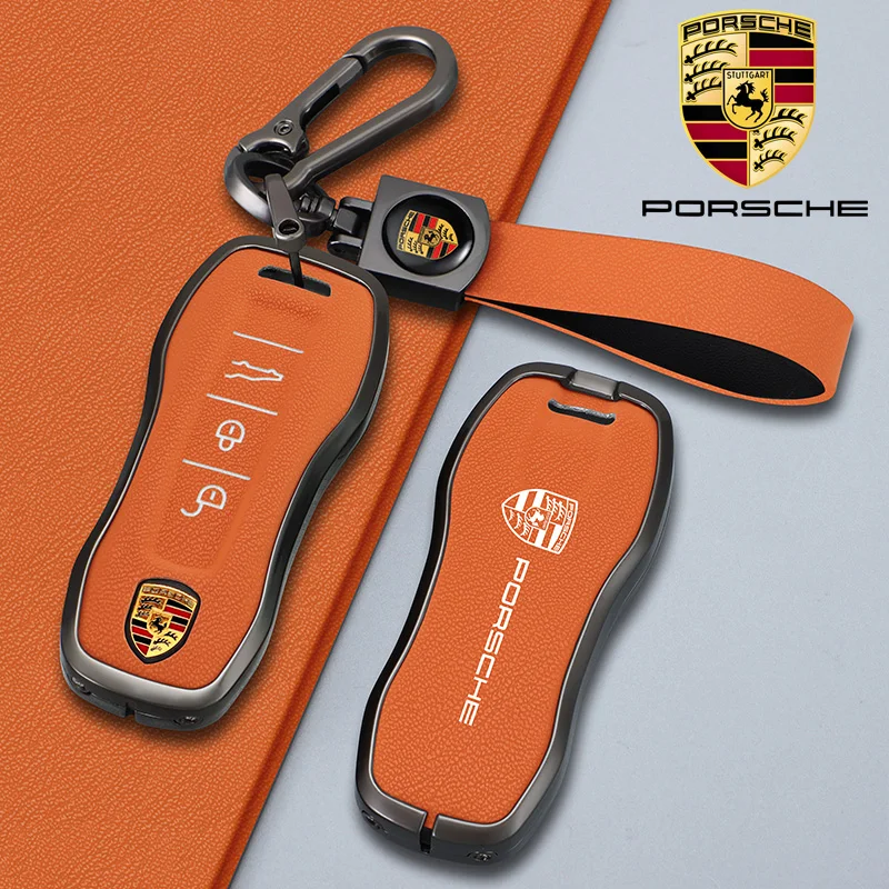 Zinc Alloy Suede Car Key Case Cover Bag Protector Shell For Porsche New Cayenne Panamera 911 992 Taycan Keyless Auto Accessories