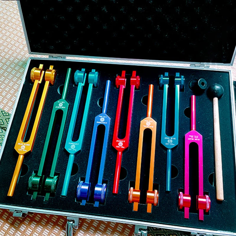 Colorful Chakra Therapy Tuning Fork Set Sound Healing Percussion Instruments 8 Piece Sets Schumann Resonance Tuning Forks