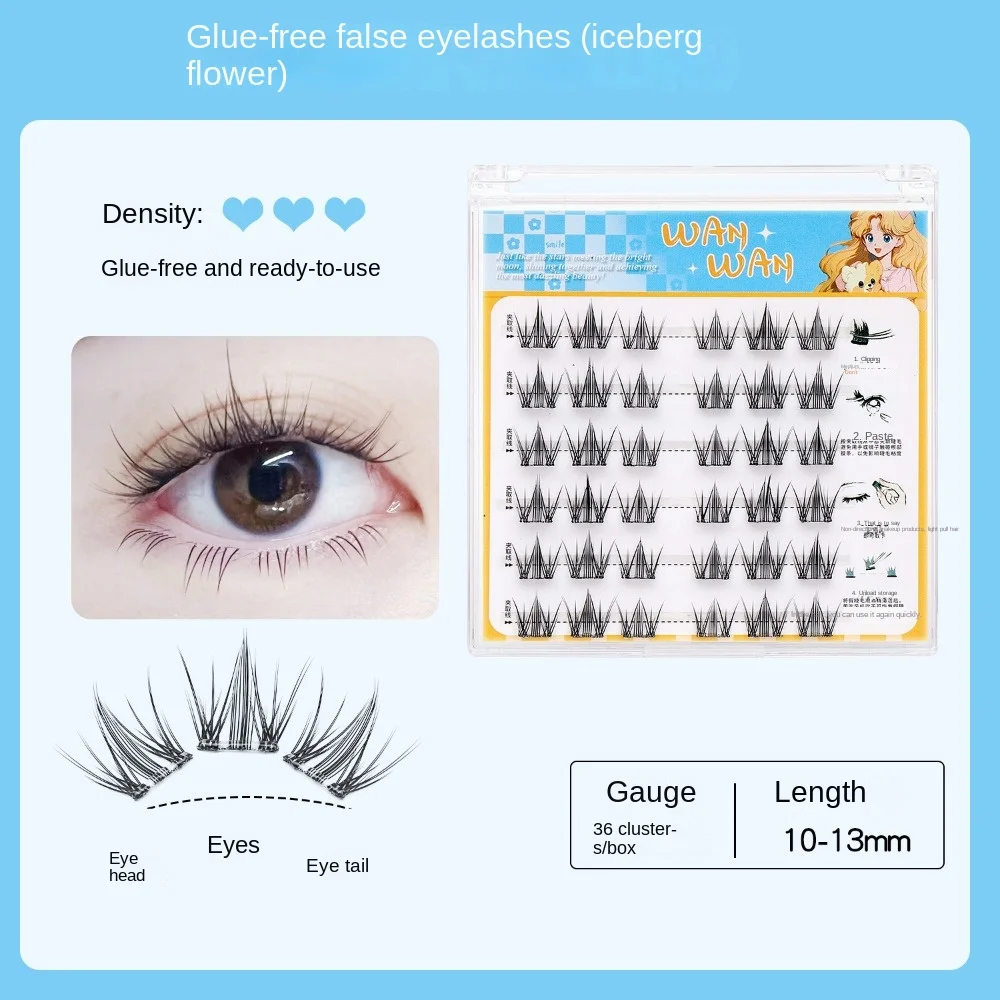 Süße selbstklebende Wimperncluster, Make-up, selbstklebende falsche Wimpern, langlebig, individuelle, kleberfreie gefälschte Wimpern für Frauen/Mädchen