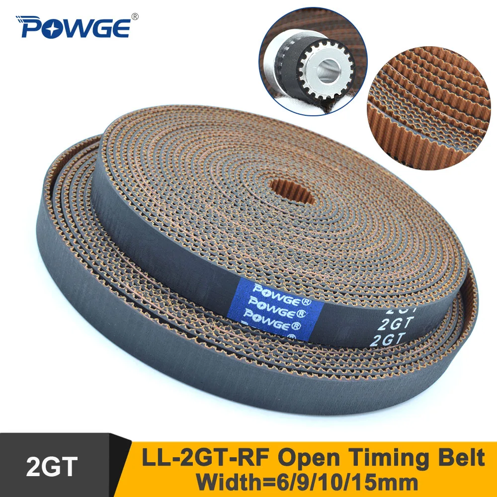 POWGE 2MGT 2M 2GT GT2 RF Open Synchronous Timing Belt W=6-15mm Rubber Low Dust Low Vibration LL-2GT-6  LL-2GT-10 RF 3D Printer