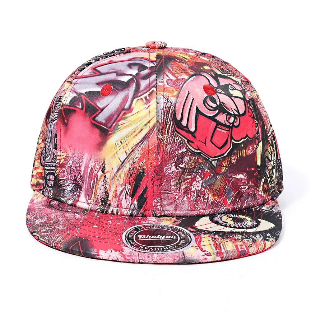 TOHUIYAN Graffiti Printed Snapback Cap Street Dance Hip Hop Hat Summer Flat Brim Baseball Hat Outdoor Sun Protection Sports Caps