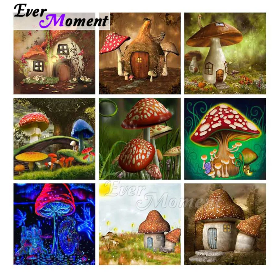 

Home Decoration Picture Of Rhinestone Mushroom House Ever Moment Diamond Painting DIY Full Square Round Drill Embroidery ASF1902