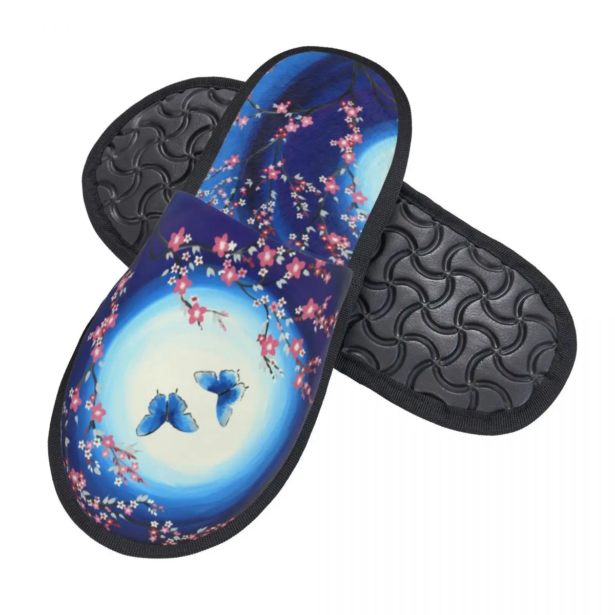 Custom Japanese Cherry Blossoms Butterflies Soft Memory Foam House Slippers Women Flower Floral Cozy Warm Anti-skid Sole Slipper