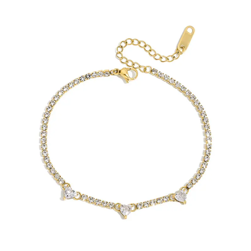 Celestinova Fashion 5mm Heart Moissanite Tennis Bracelet D color Flash O Chain 17+5 cm Bracelet Jewelry Classic Anniversary Gift