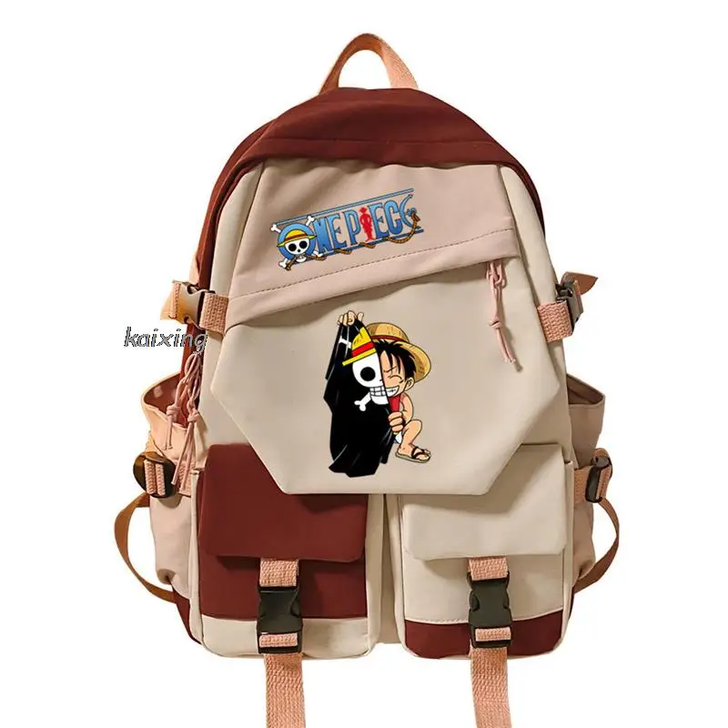 Mochila de desenho animado One Piece Graffiti para homens e mulheres, INS Cool Capacity, Monkey D Luffy, bolsa para laptop