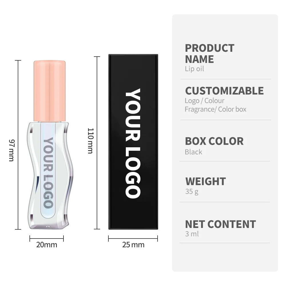 Wave Grain Quadrate Lip Olie Custom Logo Fruitige Gladde Gloed Olie Glanzend Veganistisch Getint Niet-Plakkerige Formule Hydraterend Voedend