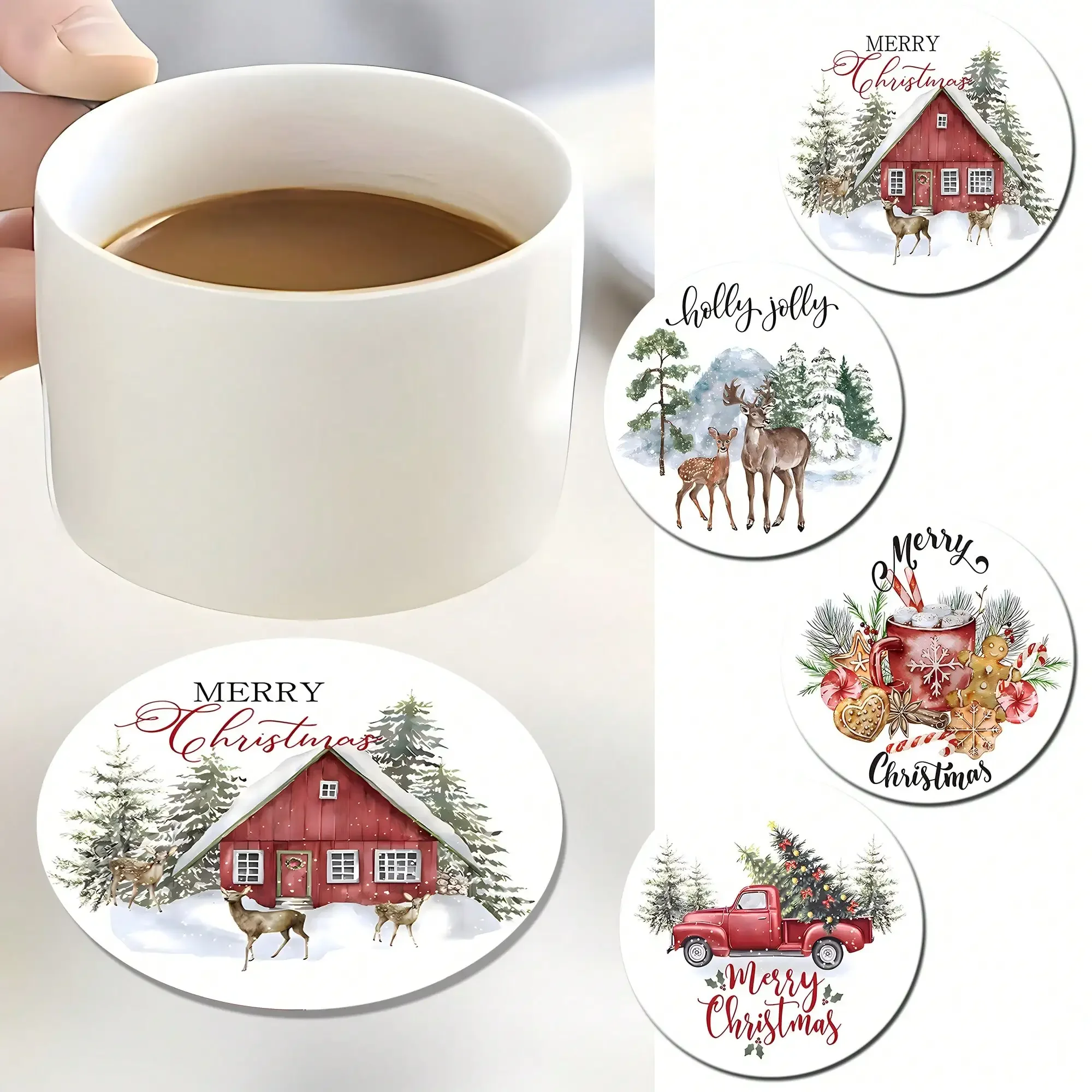 4Pcs Cup Mat Coaster Christmas Pattern Acrylic Cup Drink Mat Plate Rug Mug Pad Coasters for Mugs Cups Table Decoration