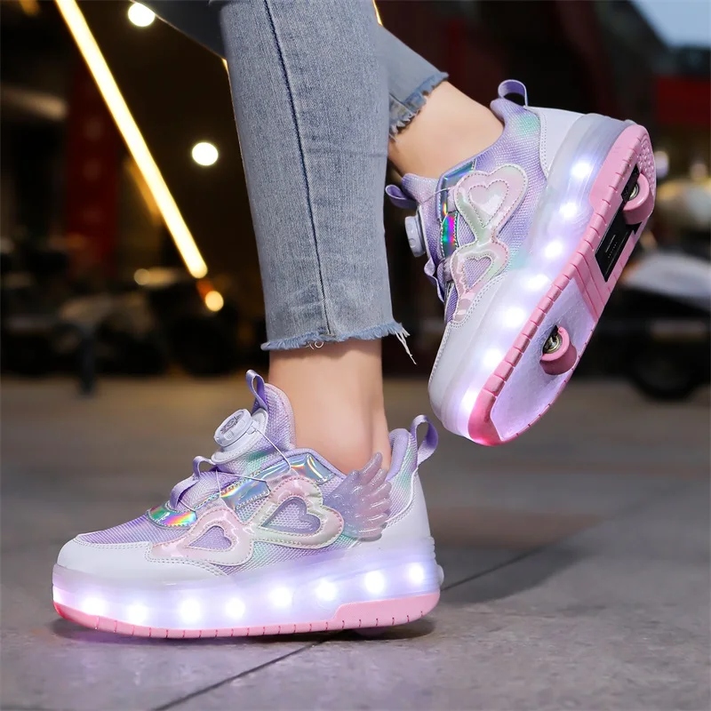 Walking shoes Girls shoes will shine skates New outdoor running pulley fashion children\'s sneakers Breathable mesh shoes