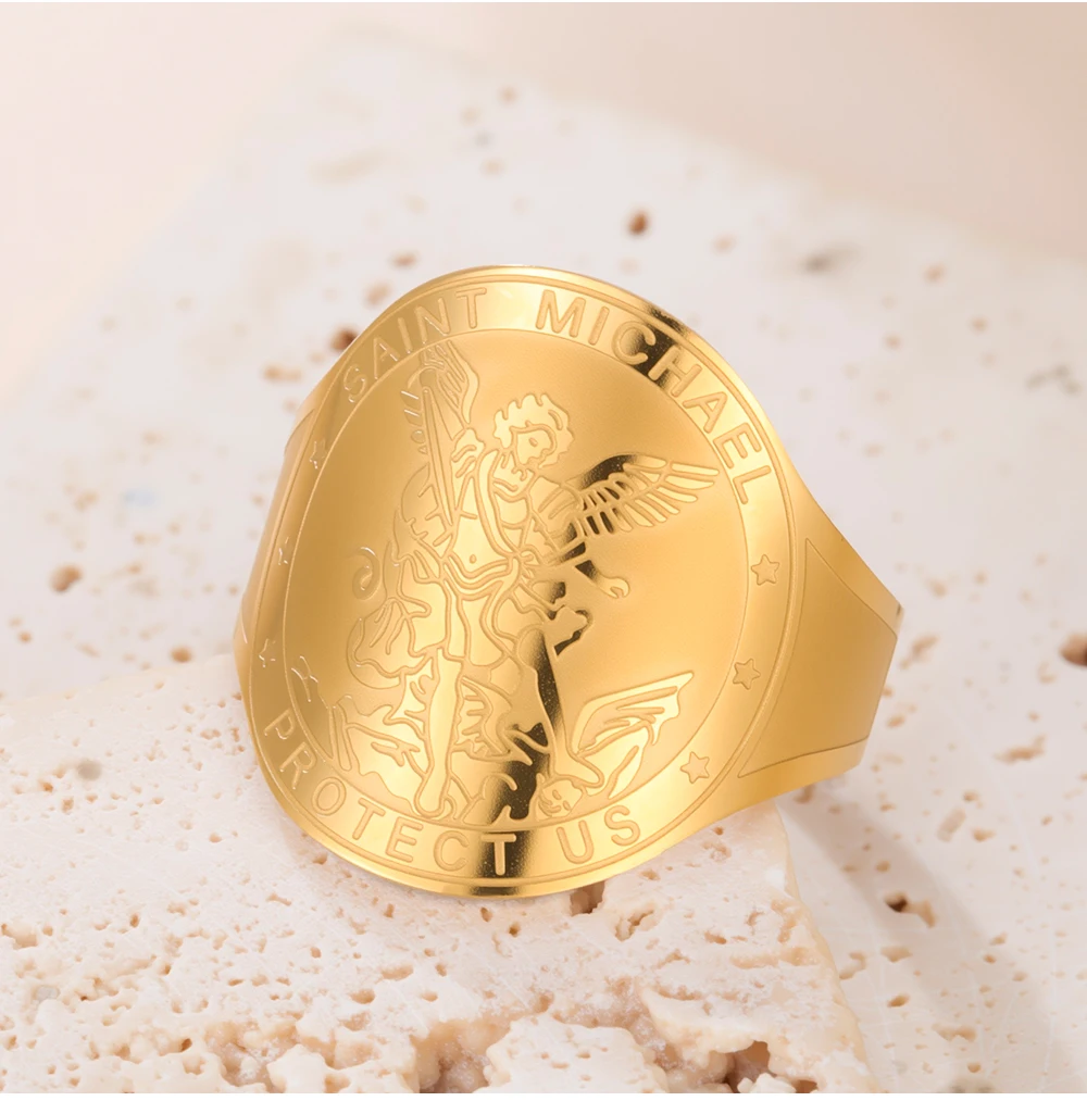 COOLTIME SAINT MICHAEL Offener Ring aus Edelstahl, Vintage-Religion, Amulett, Schutzring, christlicher Jahrestag, Schmuck, Geschenk – Detail 9