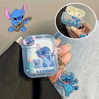 Disney Stitch Earphone Case for Airpods 1/2 3 4 Pro Cartoon TPU Shockproof Headphone Protective Cover Accessories with Keychain