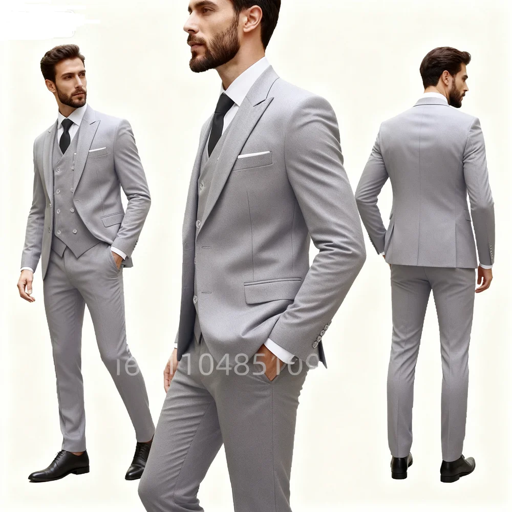 

Elegant Green 3Pcs Wedding Suit for Men Slim Fit Peak Lapel Formal Jacket Vest Pants Tuxedo Set Best Man Groom Male