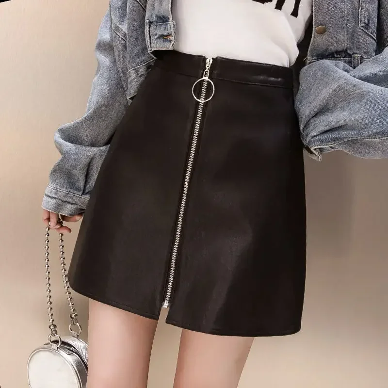 Women's Zip Leather Skirt High Waist Pu Skirt a Word Woman Skirts Mujer Faldas Saias Mulher