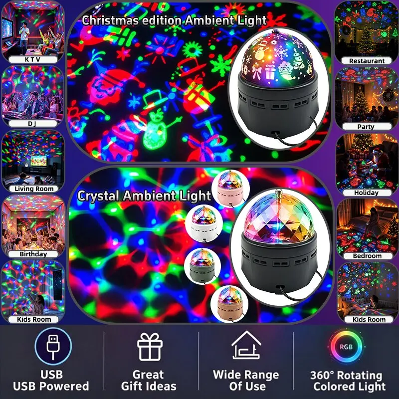 LED Starry Sky Projection Night Light, Auto Rotatable RGB Magic Ball Stage Ambient Decor Lamp for Party, Birthdays, Christmas.