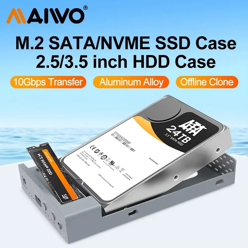 

MAIWO M.2 SSD Enclosure NVMe 10 Гбит/с PCIe Портативный M.2 SSD Case 2,5 "3,5" Чехол для внешнего хранения жесткого диска для USB C Чехол ПК Ноутбук