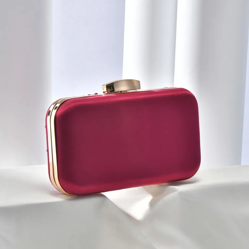 Elegant Evening Bag Female Retro Silk-like Satin Pleated Handbag Formal Party Dress Matching Purse Ladies Burgundy Banquet Bag