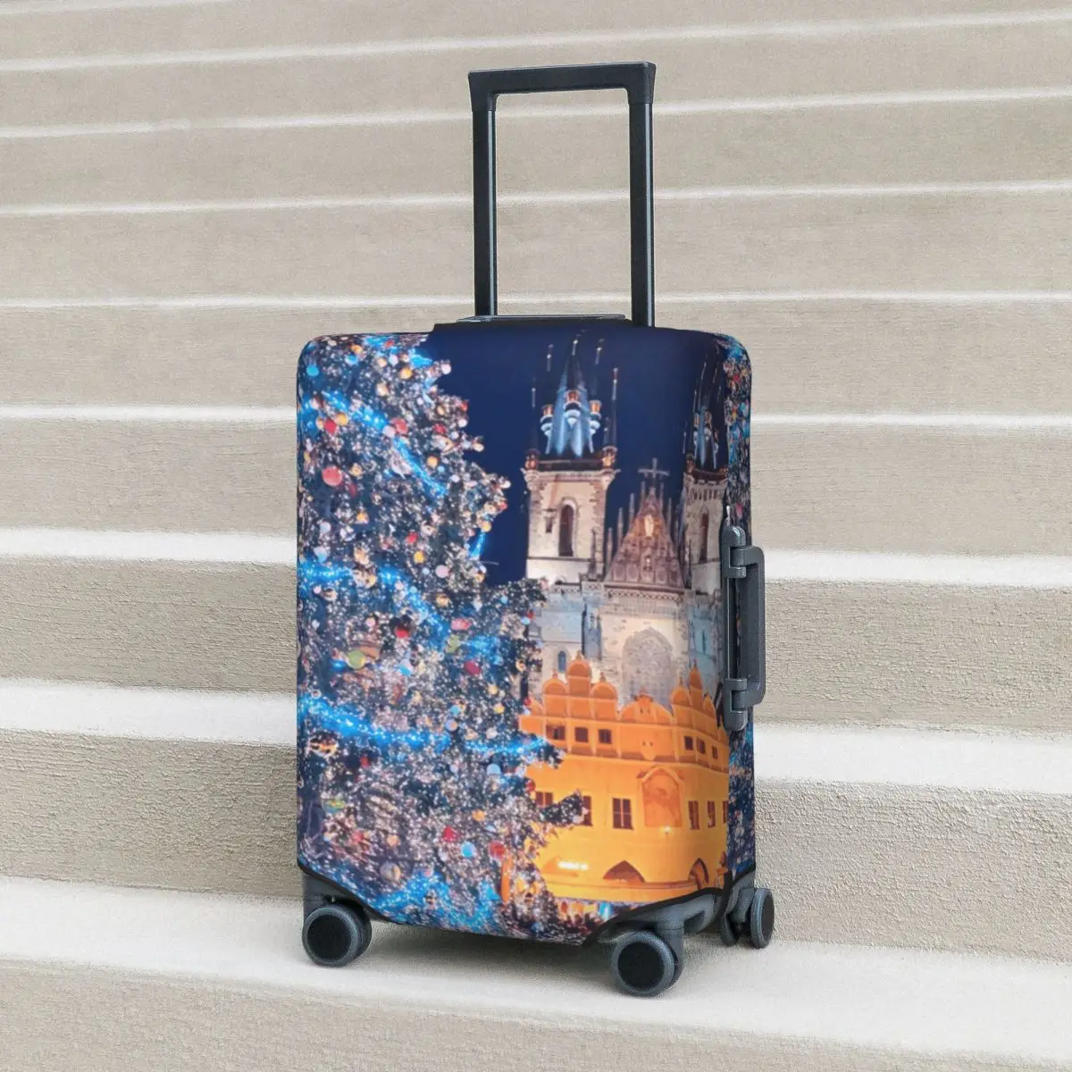 

Christmas Town Suitcase Cover Vacation Prague Tree Holiday Fun Luggage Accesories Cruise Trip Protection