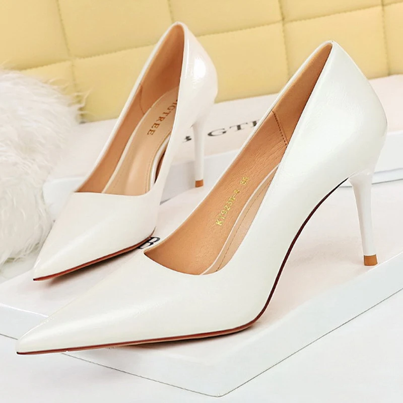 BIGTREE Shoes Women 8.5 Cm Heels Patent Leather Woman Pumps Fashion Wedding Shoes Stilettos Luxury Banquet Shoes Plus Size 42 43