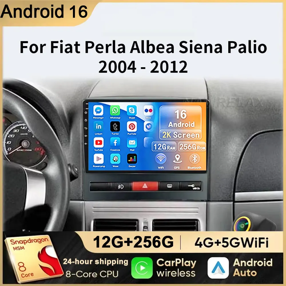 Android16 QLED Car Multimedia Player For Fiat Idea Palio Siena Albea Strada 2007-2013 Auto GPS Radio Carplay BT5.0 4GWifi FM DSP