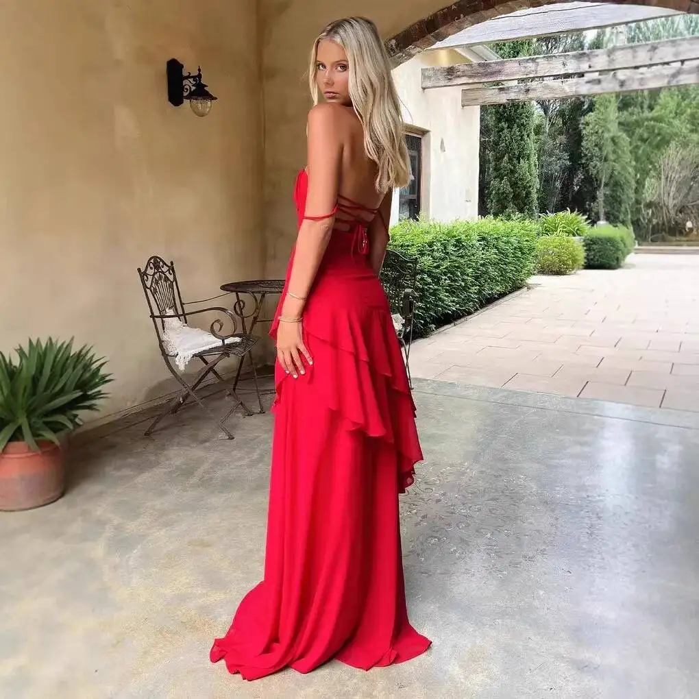 

Women's New 2026 Summer French Style Sexy Strapless Sleeveless Ruffle Dress
