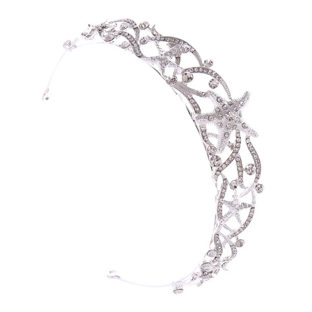 Bridal Sea Star Headband Fully Diamond Crown Silver Hair Accessory Wedding Holiday Anniversary Beach Party Headdress for Women