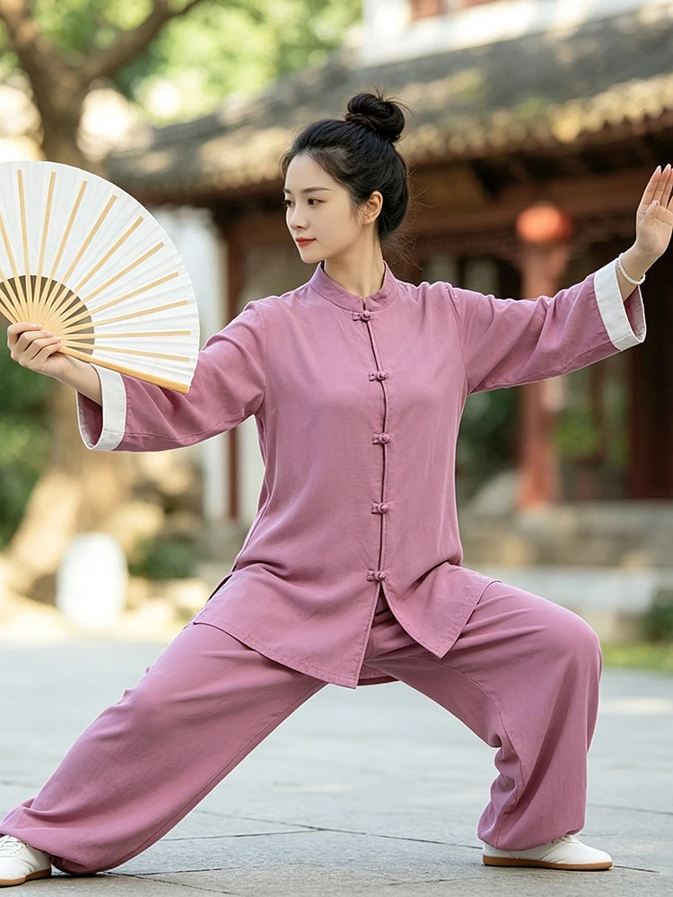 2026 New Women Tai Chi Suit Chinese Style Zen Buddhist Ba Duan Jin Morning Exercise Martial Arts Practice Uniform Set Outfit