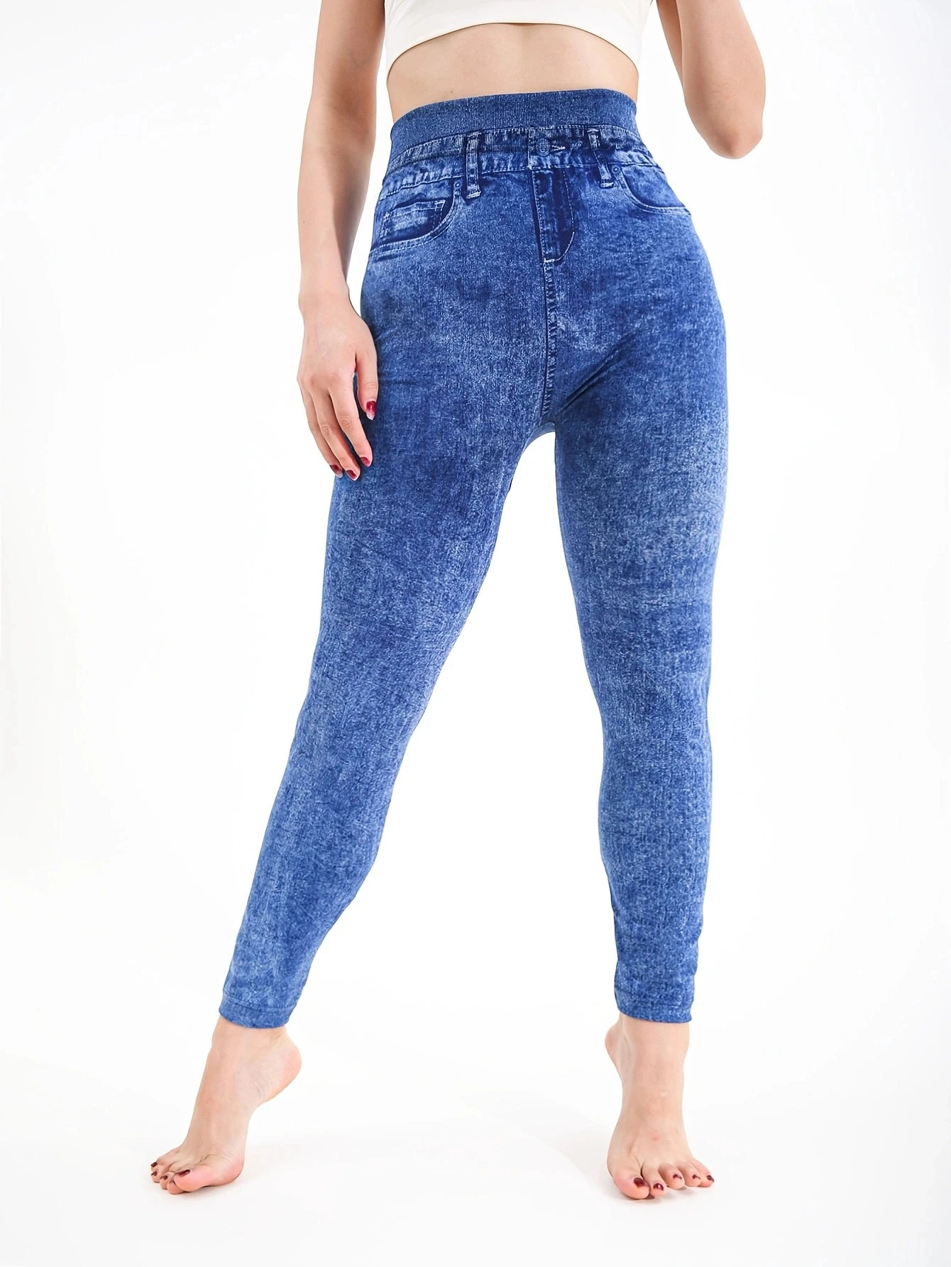 طحن الأبيض تقليد الدنيم عادية السراويل الضيقة المرأة يغطي الرجل عالية تمتد اللياقة البدنية اليوغا السراويل مثير تسع نقاط سروال شكل قلم رصاص #2