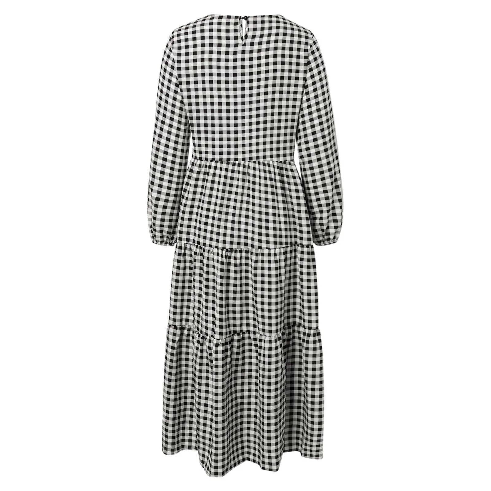 Vintage Plaid Checked Muslim Dress Women Long Sleeve Ruffles Abaya Dubai Dress Robe Femme Holiday Islamic Clothing