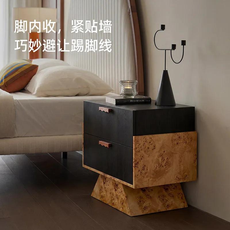 Bedroom bedside table natural tree tumor double door locker design, small side cabinet