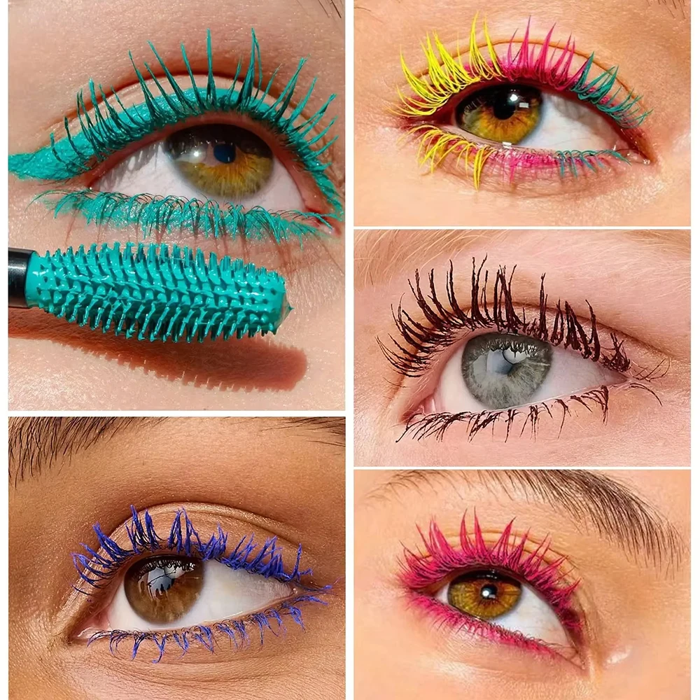 สีสันมาสคาร่าผ้าไหมสีฟ้าสีแดงสีดําครีมความยาวกันน้ํา Smudge-Proof สีหนายาว Curling แต่งหน้าเครื่องสําอาง