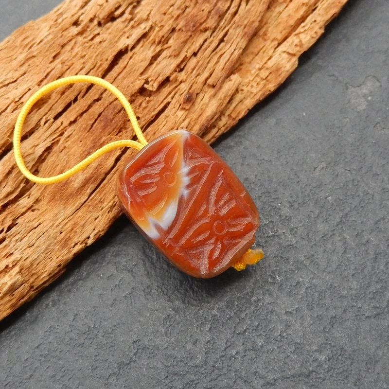 العقيق الأحمر الطبيعي قلادة مستطيلة منحوتة البرتقال الأحمر النطاقات الأحجار الكريمة مع نمط محفور لصنع المجوهرات 22x15x8mm-5.2g #4