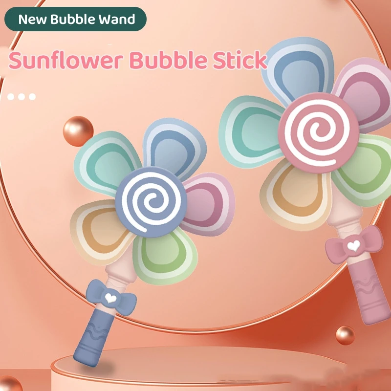 Sunflower Windmill Electric Bubble Stick Waterproof Automatic Blowing Children Girls Heart Bubble Machine Outdoor Toys