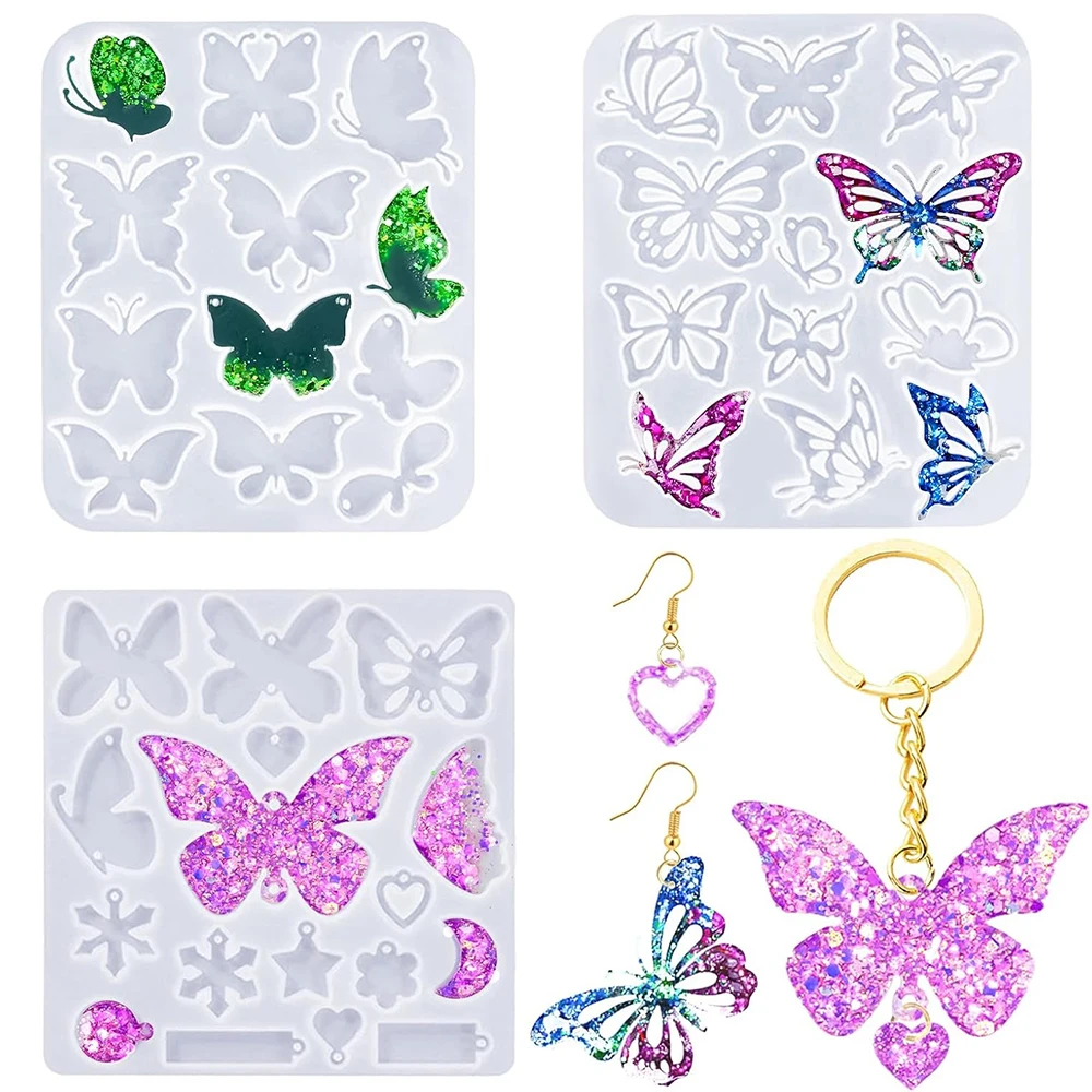 Resin Earring Molds Butterfly Jewelry Resin Molds Crystal Glue Keychains Pendant Mold DIY Art Craft Jewelry Making Supplies Kit