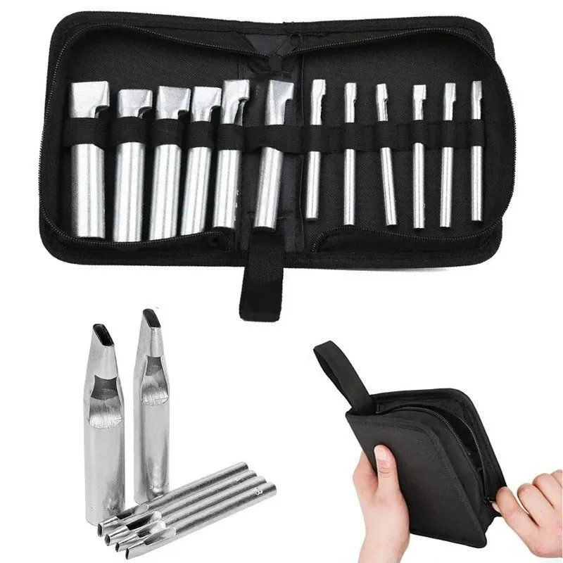 12Pcs Leather Craft Oval Shape Hole Punch Set Leather Hollow Hole Puncher Flat Hole Punch Maker Cutter Chisel Working Tool