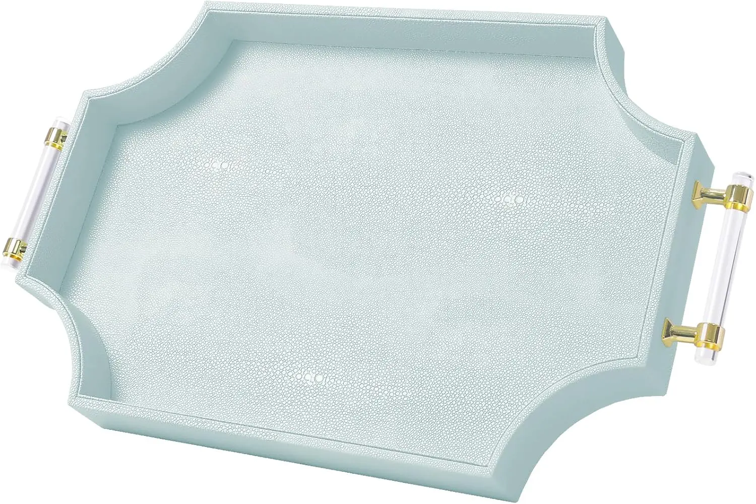 

22.6'' x 13'' Scalloped Serving Tray with Acrylic Handles, Shagreen Coffee Table Tray for Ottoman Decor