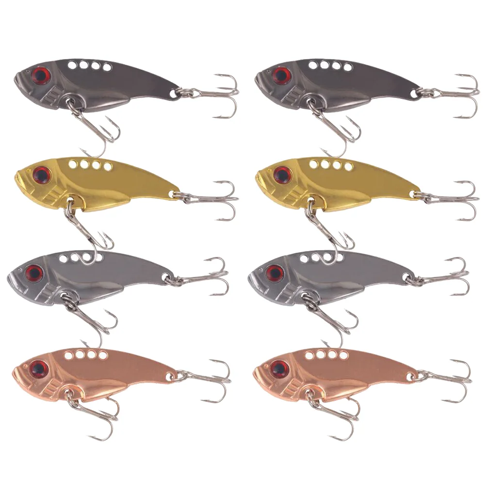 8pcs Metal Bait Creative Fishing Lures Freshwater Hard Bait Fishing Lures Fishing Supplies(Black, Golden, Silver and Rose Gold,