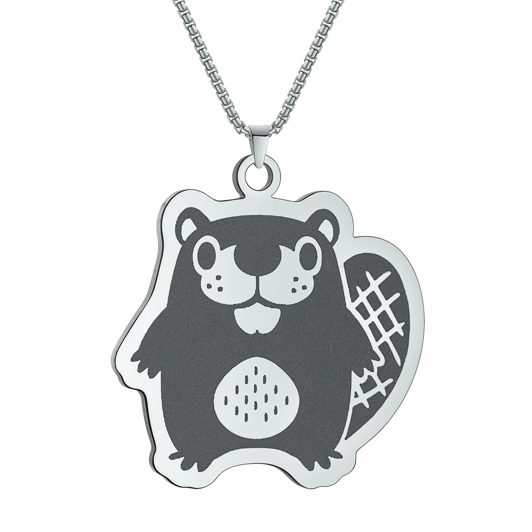 Kawaii Cute Beaver Buddy Necklace For Women Girls Stainless Steel Boho Lovely Jewelry Stainless Steel Animal Necklace