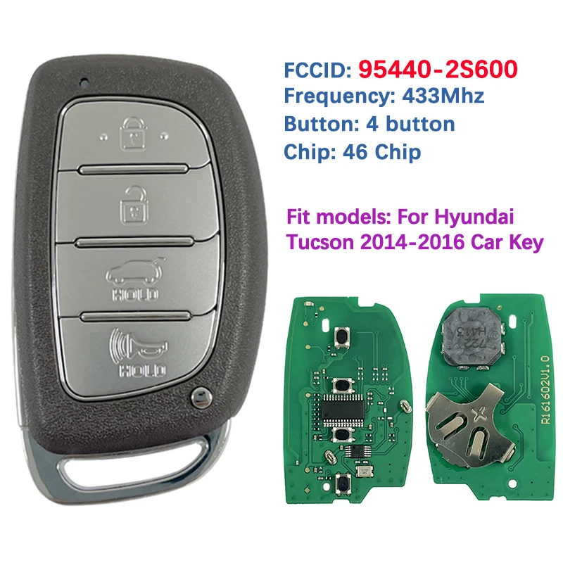 

CN020064 Aftermarket 4 Button Smart Key Remote 433MHz 46 Chip 95440-2S600 TQ8-FOB-4F03 для Hyundai Tucson 2014-2016