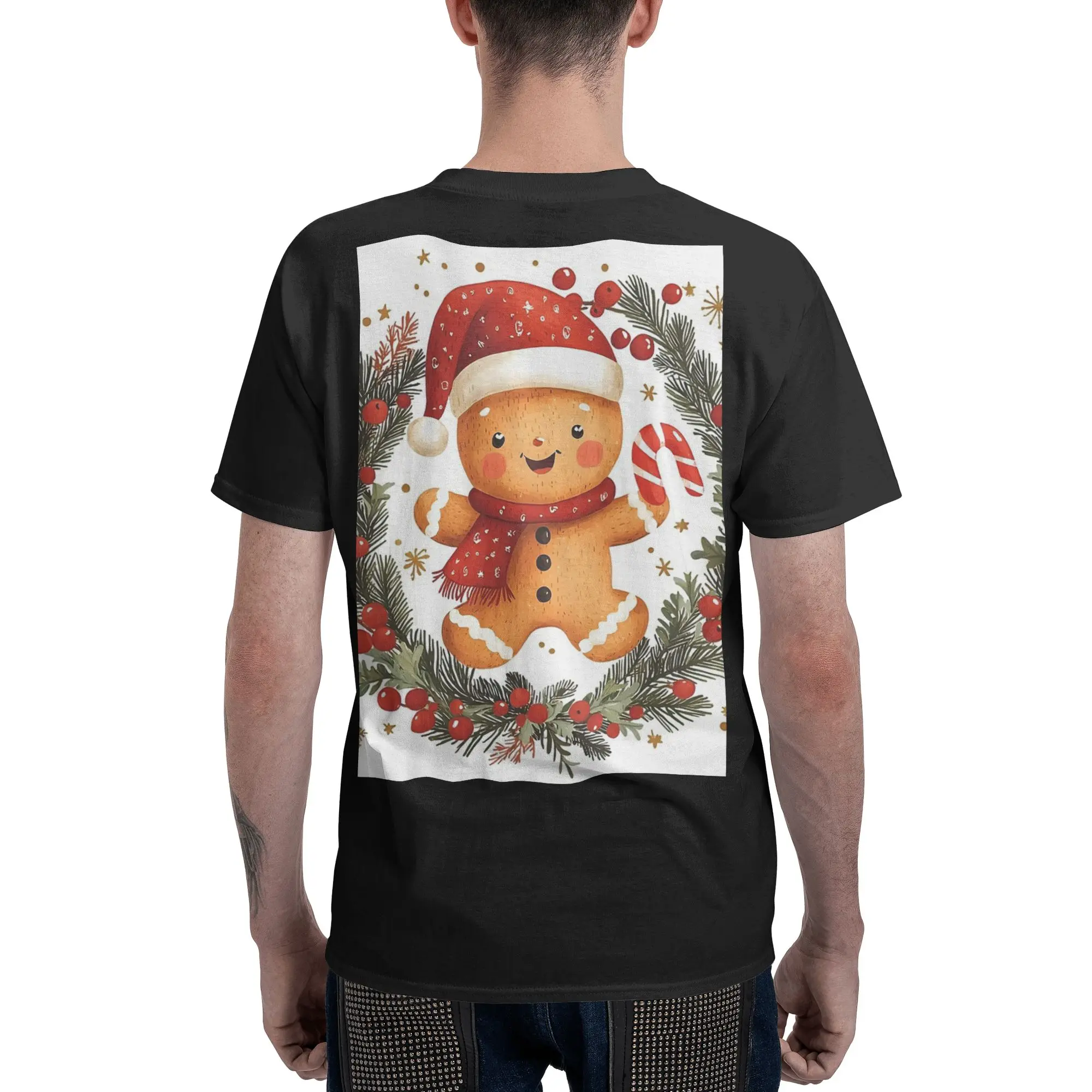 100% Cotton Holly Jolly Gingerbread T-Shirt Men's Double Sided T Shirt Men O-Neck Summer Shirts Tops Oversized