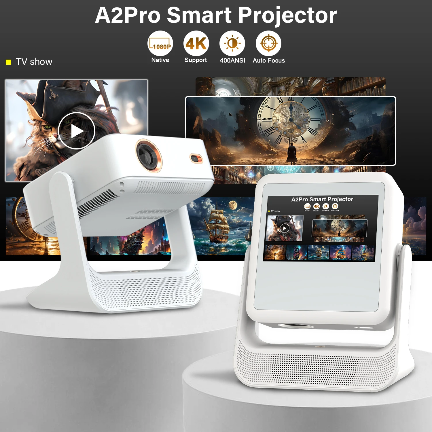 projector 4k A2pro Portable 4K Projector - Dual Screen, Android Touch, Home Cinema, Gaming & Karaoke
