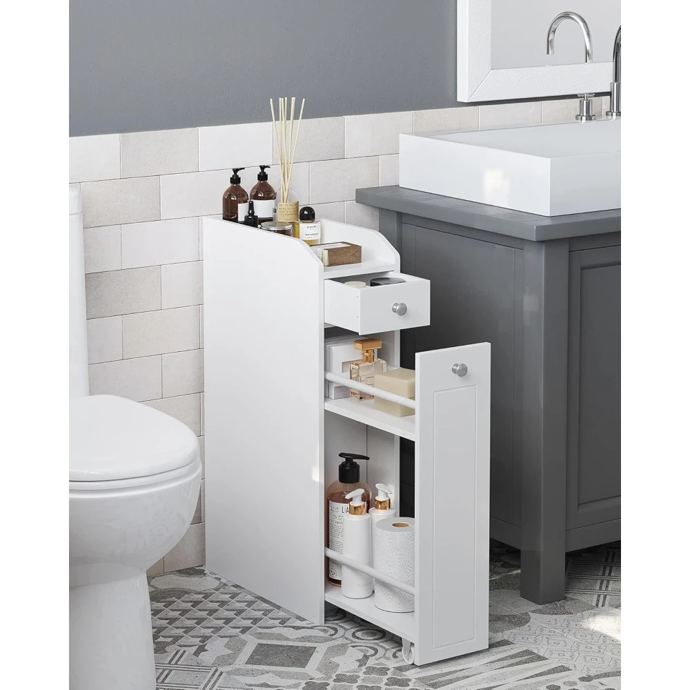 Small Bathroom Storage Cabinet, Slim Bathroom Storage Organizer, Toilet Paper Holder with Storage, Toilet Paper Storage