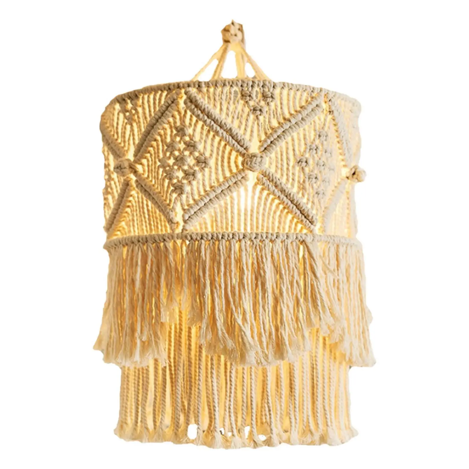 Retro Knitting Macrame Lamp Shade Woven Bohemian Hanging Ceiling Pendant Lampshade Cover Removable Party Decoration