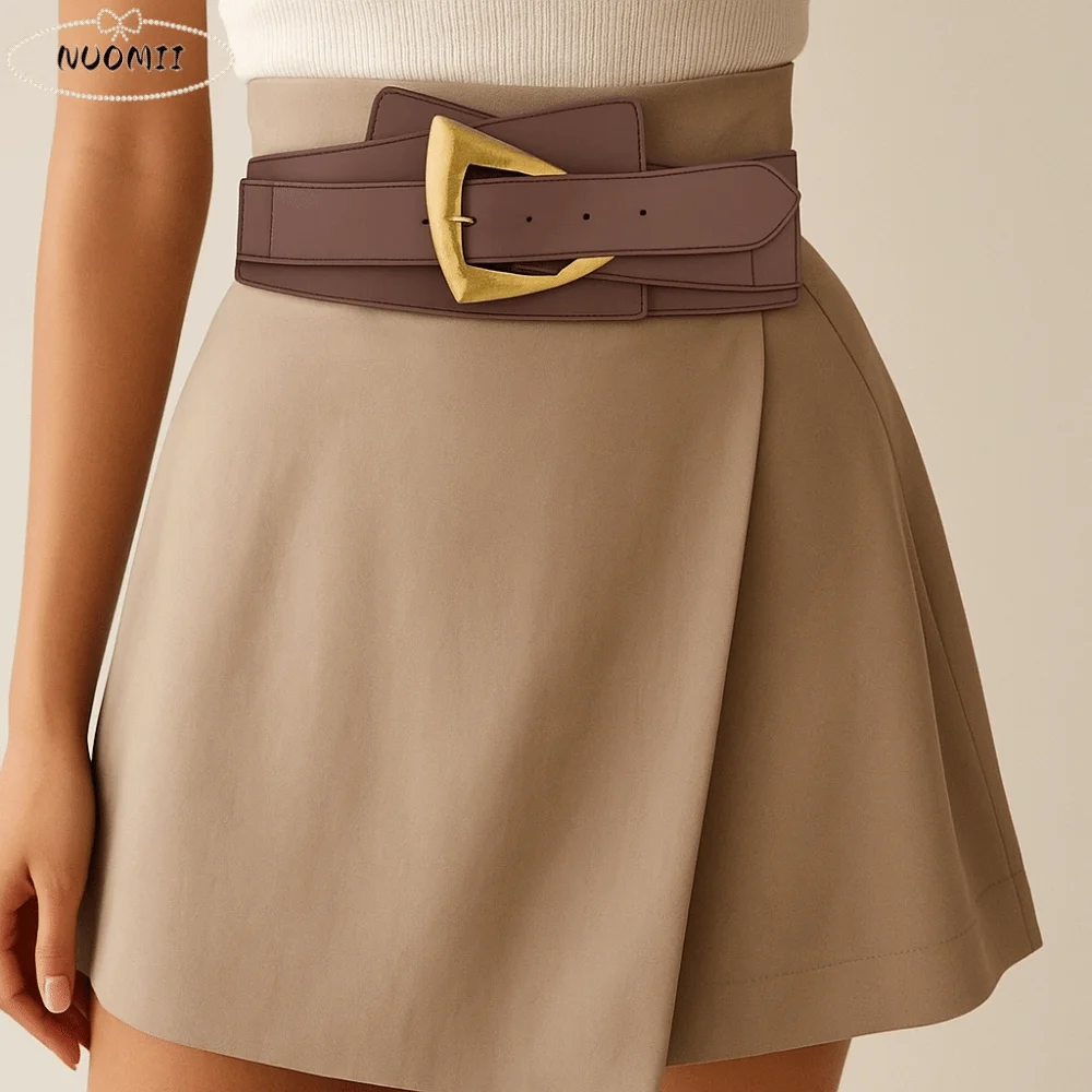 Эластичный широкий пояс из искусственной кожи с металлической пряжкой, черный цвет, женский ремень для официальных мероприятий, универсальный пояс с геометрическим рисунком в стиле ретро