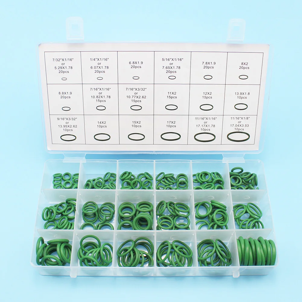 

LARBLL 270Pcs Universal 18 Sizes O-ring Kit Green Metric O ring Seals Nitrile for car trucks