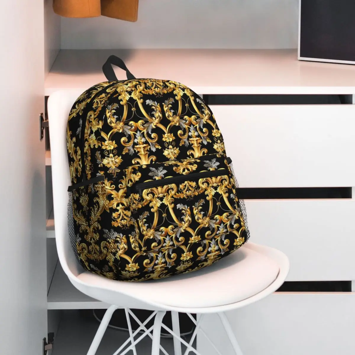 Gouden Leeuw Barokke Print Student Rugzak Schooltas Wandelen Reizen Dagrugzak voor Heren Dames Mode Boekentas Schoudertassen