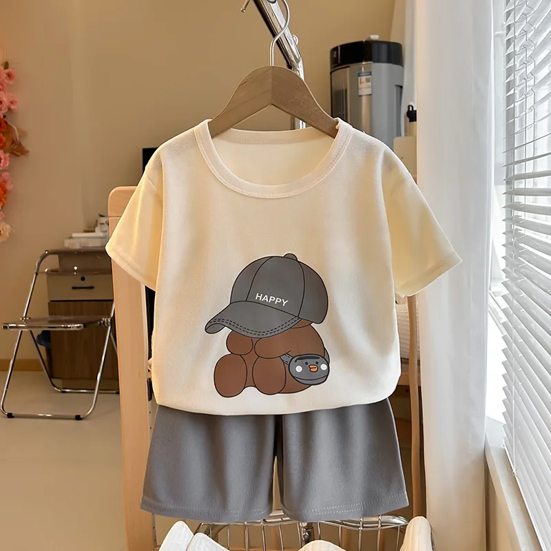 Kind Korte Mouw Pakken Jongens En Meisjes Casual Tshirt + Shorts 2 Stuks Ronde Hals T-Shirts Effen Kleur Korte Broek Peuter Nieuwe Kostuum Sets