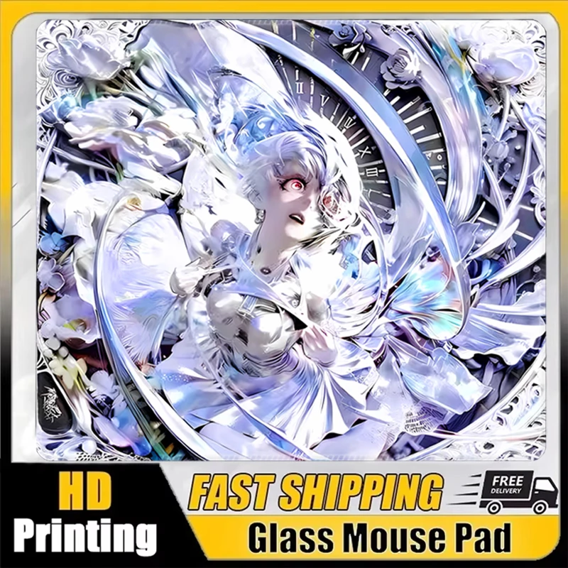 

Anime Esports Glass Mouse Pad Nica Tempered Glass Mat Custom Esports Game Mouse Pads Desk Mats Table Setup for Mouse Accessories
