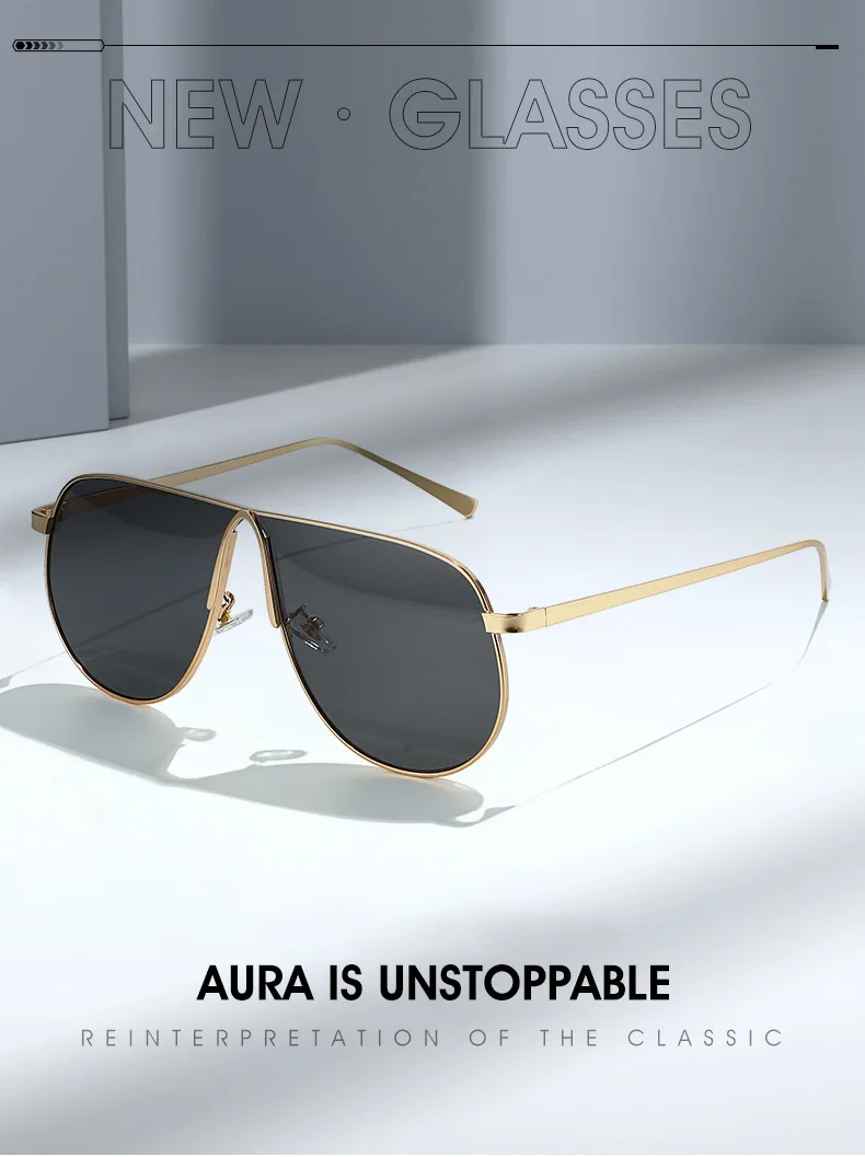 Neue Modische Sonnenbrillen für Damen und Herren Übergroße Piloten-Sonnenbrillen UV400 Metall-Brillen Markendesigner-Shades – Detail 1